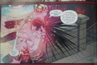 Karolina Dean, covered in rainbows, hugs and reassures Nico Minoru.